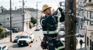 Utility worker using body worn camera during field inspection
